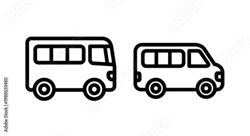 Bus and minivan icons with transport transportation passenger mobility movement automobile illustration suburban conveyance automotive commercial