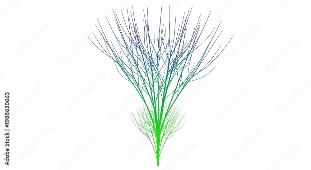 Fototapeta premium Abstract Green to Blue Gradient Branching Pattern - Organic Growth or Neural Network Design