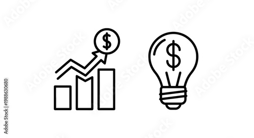 Financial growth and innovation icons with stock chart and lightbulb currency investment innovation lightbulb business financial economic creativity