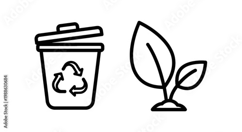 Recycling bin and sprout icons symbolizing eco-friendly waste management with eco conscious recycling management friendly environment sustainability