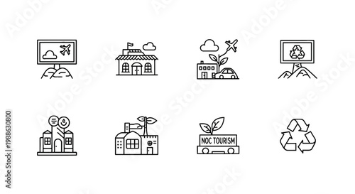 Eco-friendly industry and environment concepts icons set with environment sustainability industry building business technology computer transport
