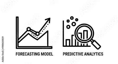 Forecasting model and predictive analytics icons with data analysis business intelligence performance analysis statistical analysis business growth