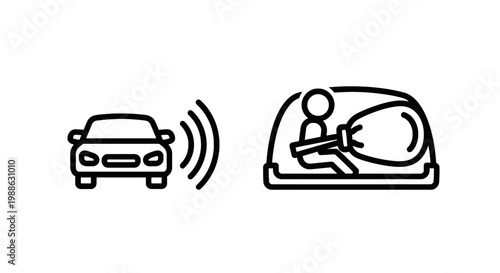Car safety assist and driver assistance system icons with assistance technology transport automation navigation collision prevention autonomous