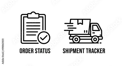 Order status checklist icon with checkmark and shipment tracker truck icon e commerce order fulfillment shipment delivery checklist checkmark shipping