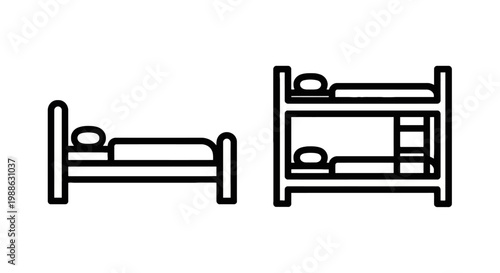Single bed icon and bunk bed icon representing sleeping arrangements with interior design two tier space saving furniture dormitory accommodation