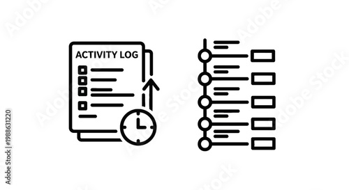 Activity log and chronological timeline line icons representing data history records project progress and temporal documentation tracking with activity