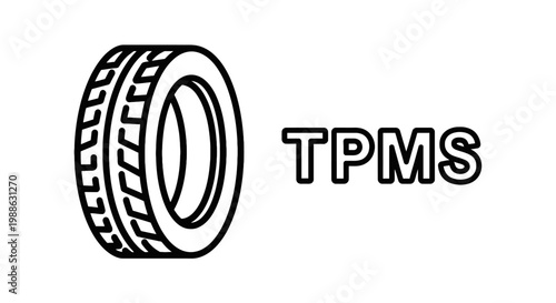 Tire pressure monitoring system tpms icon with car tire profile and text for automotive maintenance and safety automotive pressure monitoring maintenance