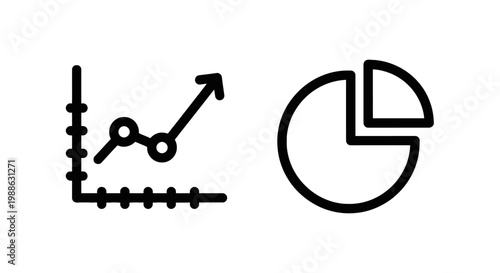 Business data icons featuring upward line graph and pie chart representing growth success and market share distribution analysis business statistics