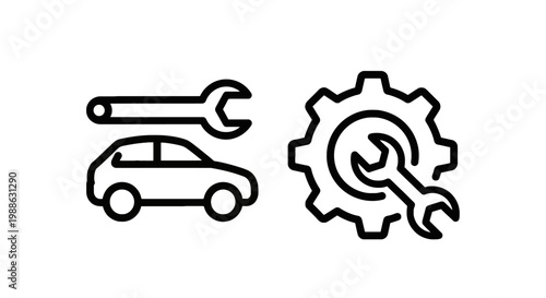 Automotive repair and service icons with car outline wrench and gear cog for mechanic workshop and vehicle maintenance mechanic maintenance automotive