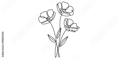 Bilde på lerret A minimalist single line drawing of a small bouquet featuring three delicate spr