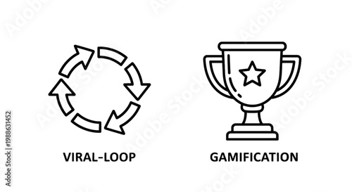 Viral and gamification marketing strategy icons representing growth and user engagement with gamification marketing strategy engagement business
