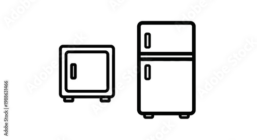 Home appliance icons showing a small mini fridge or safe and a tall double door refrigerator for kitchen and storage with refrigerator appliance household