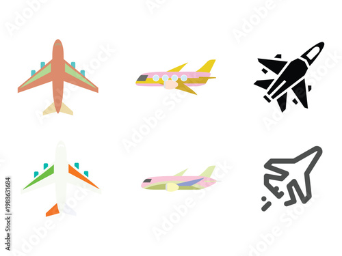Airplane Silhouette Icon Set in Black Vector Style