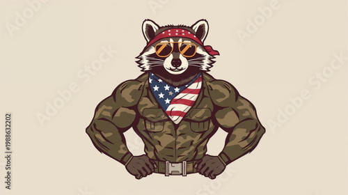 Foto a stocky raccoon wearing glasses and an American scarf