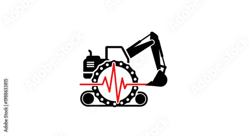 Excavator machinery industrial heartbeat symbol.