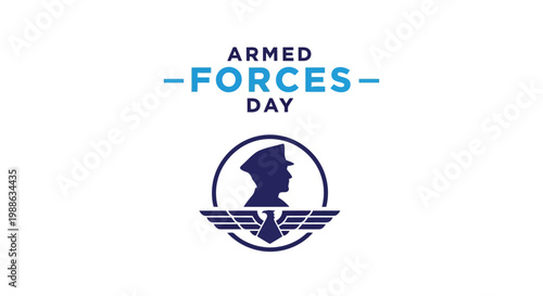 Armed forces day badge design with eagle wings and military cap silhouette illustration