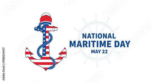 National maritime day illustration with american flag anchor and ship wheel background