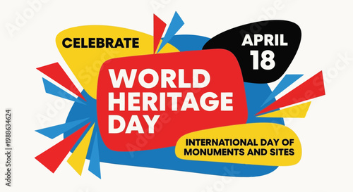 World heritage day celebration banner with abstract colorful shapes and text