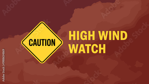 High wind watch warning sign on red cloudy background