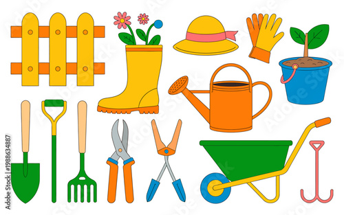 Gardening tools and accessories on white background for landscaping and cultivation needs