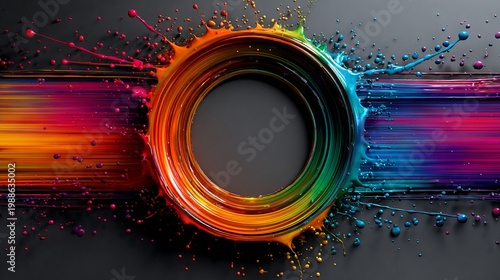 Circular colorful splash on a wall.