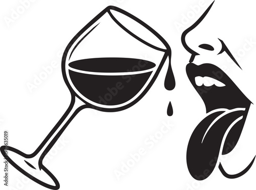 a minimalist illustration of a woman's face and a wine glass on a beige background, conveying a sense of elegance and sophistication, perfect for use in advertising, marketing materials, or editorial 