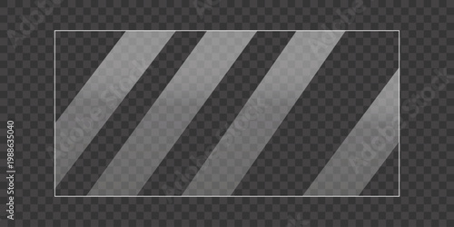 Realistic Transparent Glass Panel Texture with Glossy Light Glare and Reflective Surface Overlay, Isolated Rectangle Gradient Window Effect