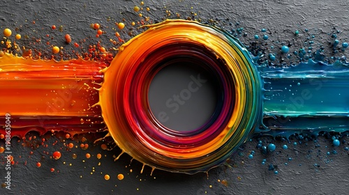 Circular colorful splash on a wall.