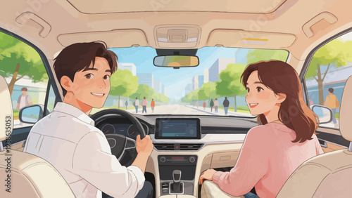 Couple driving in car