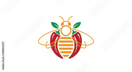 Minimalist bee logo with red chili peppers on white background
