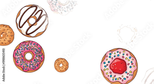 Donuts, sweet treats, dessert icons, vector illustrations, colorful pastry