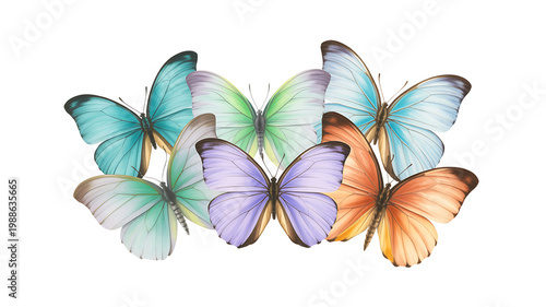 Colorful butterflies collection isolated on white background representing nature beauty and diversity
