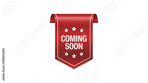 Coming soon banner concept with red ribbon label for upcoming product launch promotion