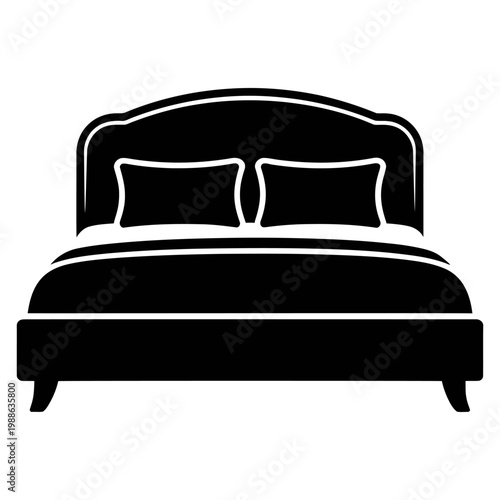 Bed Silhouette Icon Vector, Bedroom Furniture Design on White Background