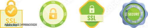 Professional "SSL Secure & Trusted Connection" Badge Set, Modern Green Gradient Web Safety & Encryption Seal Collection