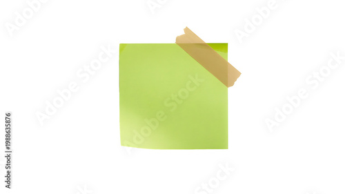 Sticky note with tape on minimal background representing reminder message and planning concept