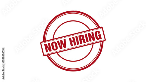 Now hiring stamp concept with red badge for job recruitment and employment opportunity