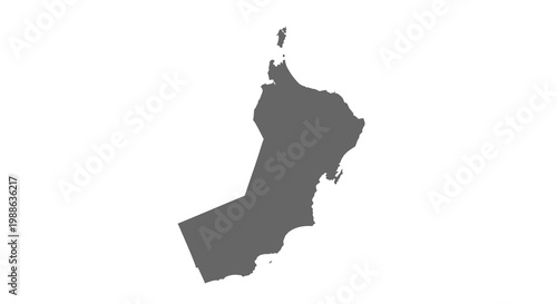 A stark black silhouette depicts the geographical outline of the nation of oman on white
