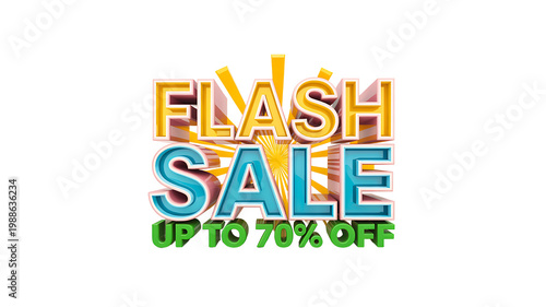 Flash sale discount concept with colorful text showing up to seventy percent off promotion
