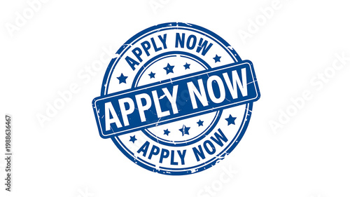Apply now stamp concept with blue badge label for job application and recruitment promotion