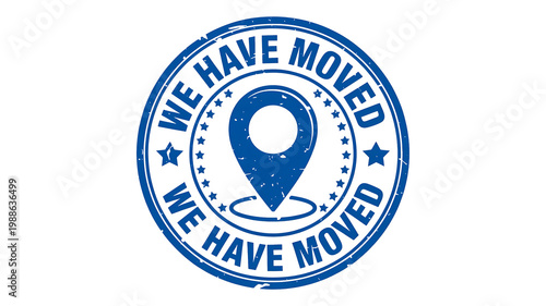 We have moved stamp concept with location icon for business relocation announcement