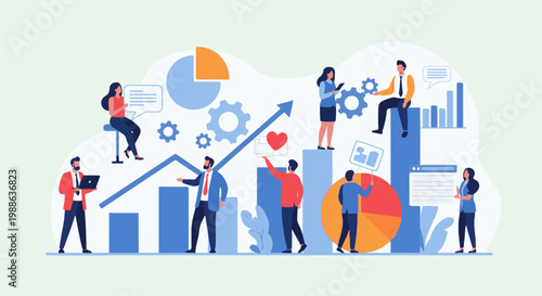 Businesspeople collaborate on growth charts and analysis
