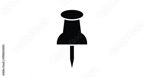 A simple black silhouette of a pushpin commonly used for marking locations high quality professional detailed