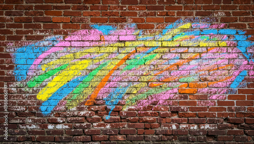 Colorful Chalk Scribbles and Graffiti on Old Red Brick Wall Background