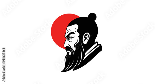 Illustration of an ancient Chinese man with a long beard and bun