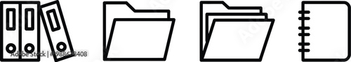 Document archive icons illustration set, folder binders for office organization, file management, and business record storage design.