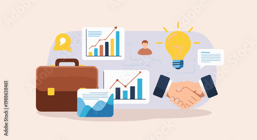 Business collaboration, bright idea, and financial growth