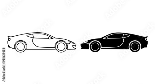 Cars sports line art with black and white outlines side by side facing right fast vehicles featuring vehicle illustrations, car design, automotive