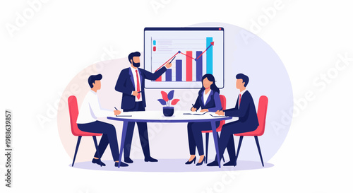 A team of professionals analyzing a growing graph in a meeting