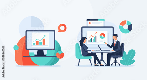 Teamwork on data analysis and business growth charts